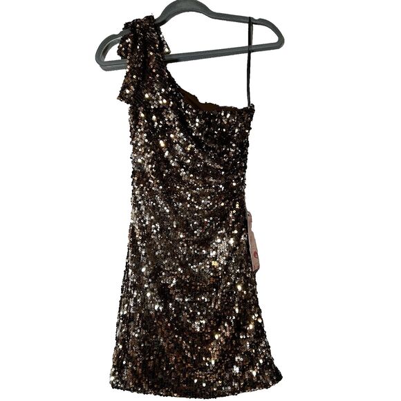 Gold Sequins Mini‎ Dress Size 3 Juniors Homecoming Party Prom mermaidcore Fairy - Picture 1 of 9